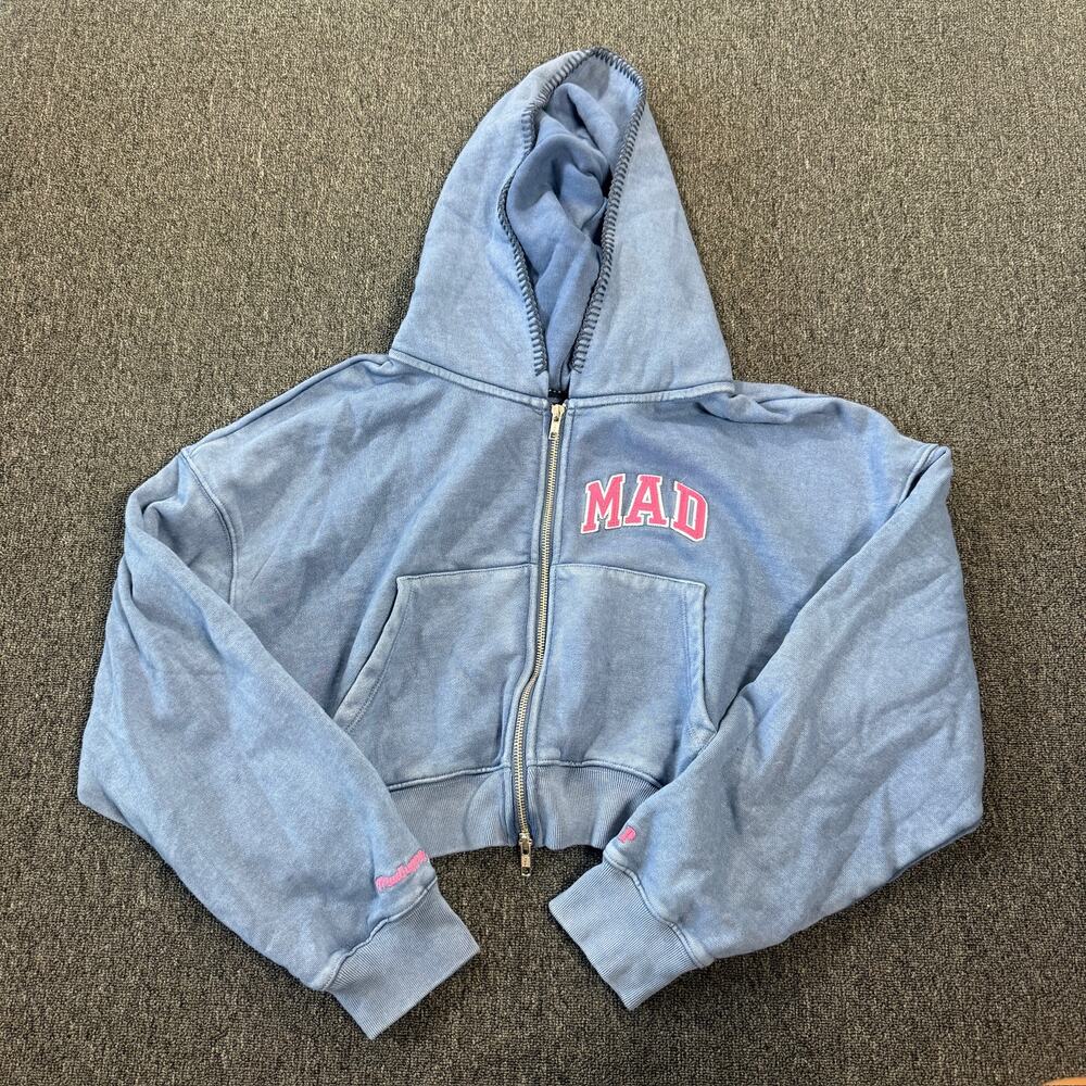 Vintage Y2k Madhappy X Gap Blue Embroidered Full Zip Hoodie Crop Sweatshirt S